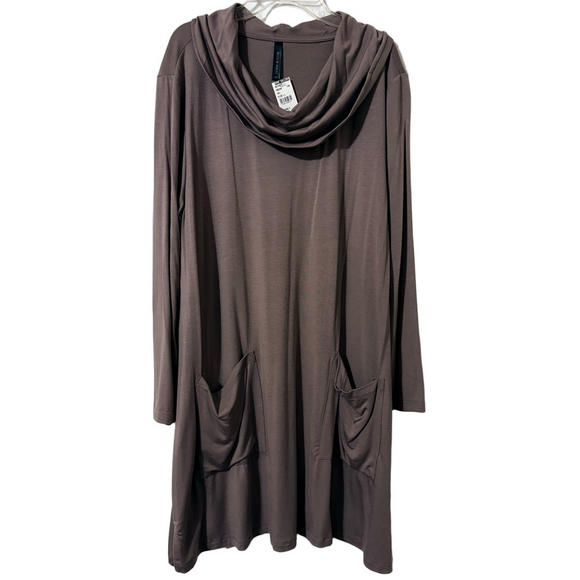 Match point Tops - Match Point Mocha Cowl Neck Tunic with Pockets